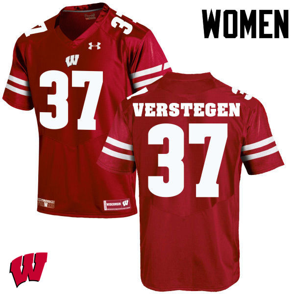 Wisconsin Badgers Women's #37 Brett Verstegen NCAA Under Armour Authentic Red College Stitched Football Jersey WN40O26EG